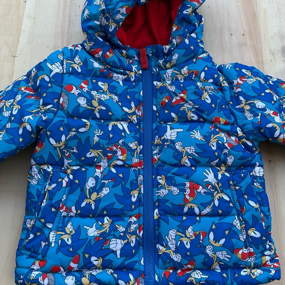 Sonic The Hedgehog Toddler Boys Blue Puffer Jacket Hooded Fleece Lined 18M NEW